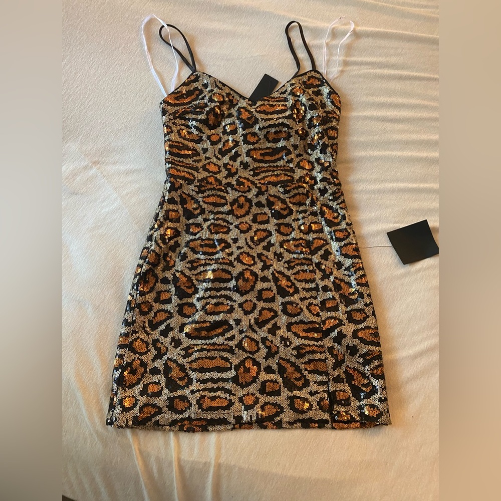 Lulus sequin leopard minidress NWT